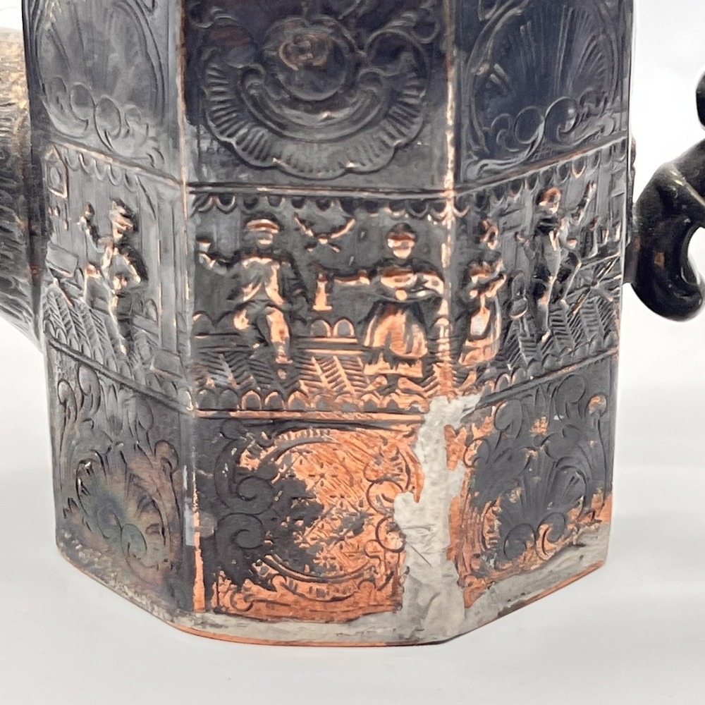 Vintage Victorian Silverplate Figural Tavern Scene Octagonal Coffee Tea Set UK - Picture 11 of 16